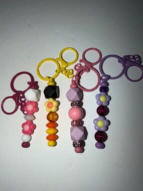 Handmade Beaded Keychain Set - Pink, Yellow, Purple